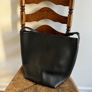 The Row Park Black Leather Tote bag in large with black suede lining